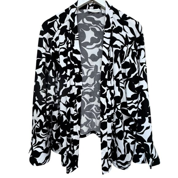 Susan Graver Cardigan Jacket Plus Size 3X Stretch Liquid Knit Black White Open F - Picture 1 of 9